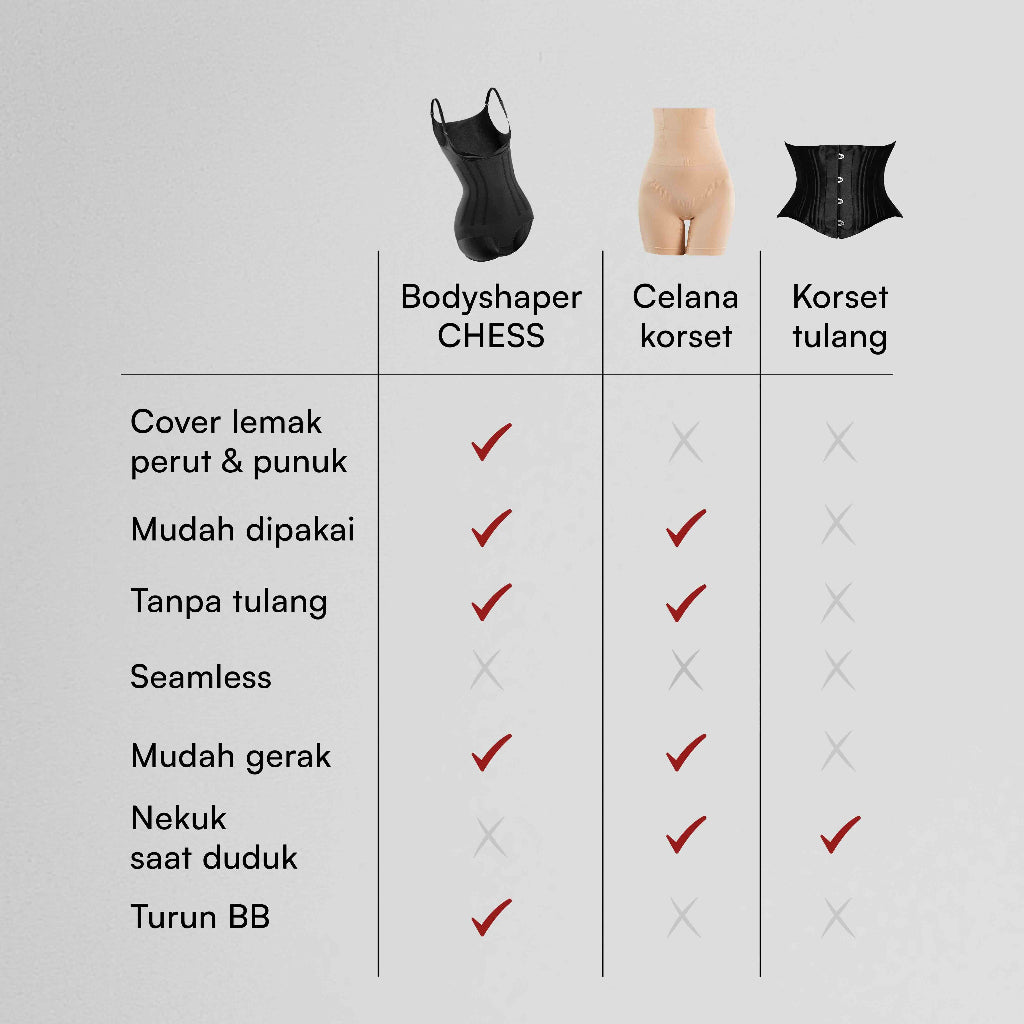 CHESS Bodyshaper / XL - Black / 2x LEBIH CEPAT LANGSING / Shapewear (Tanpa Tulang & Kawat) / Anti Gatal Ruam