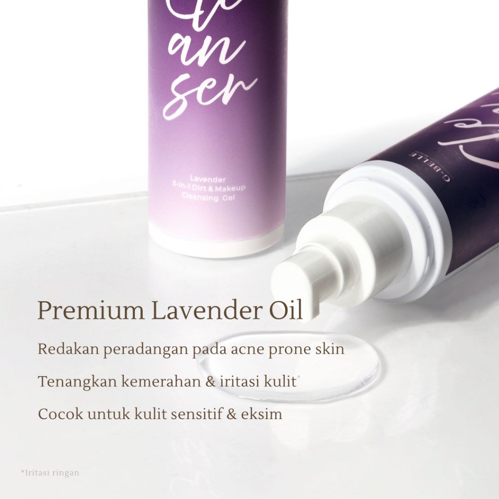 GBELLE | Make up remover & facial wash - LAVENDER 120 ml | Pembersih makeup waterproof tanpa residu | Cleansing gel | Acne Prone Skin | Kerutan | Kulit Sensitif | Kulit Kering | Lavender Oil