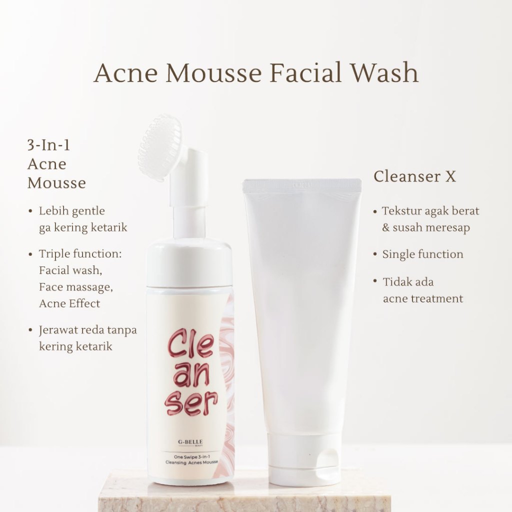 GBELLE | Face wash 3 in 1 Acne Mousse 150ml | Pembersih Wajah | Facial Wash | Face Massage | Kulit Berjerawat | Kulit Iritasi | Kemerahan | Melembapkan | Hydrating | Jerawat | Salicylic Acid