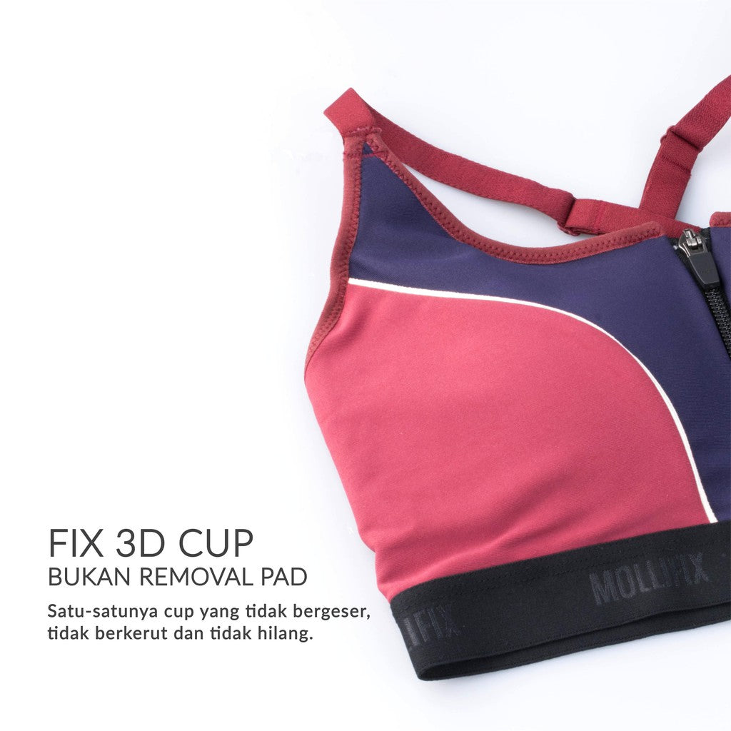 Mollifix | Zip Front Adjustable Strap - Anti Guncang- Fix Pad Sporty Bra - High Intensity