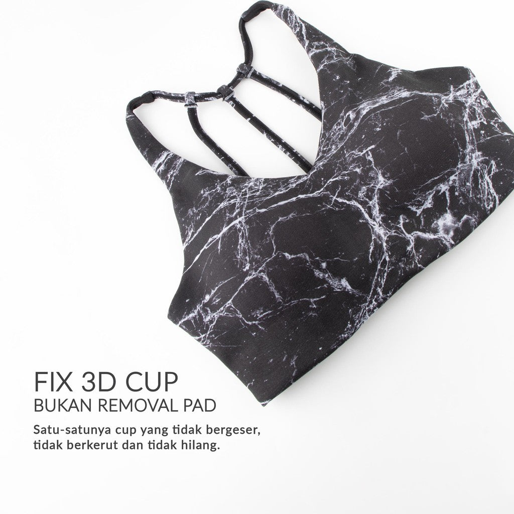 Mollifix| Marble-Print Crossover Straps-Bahan Lembut Tidak Membekas-Fix Pad Sporty Bra-Low Intensity