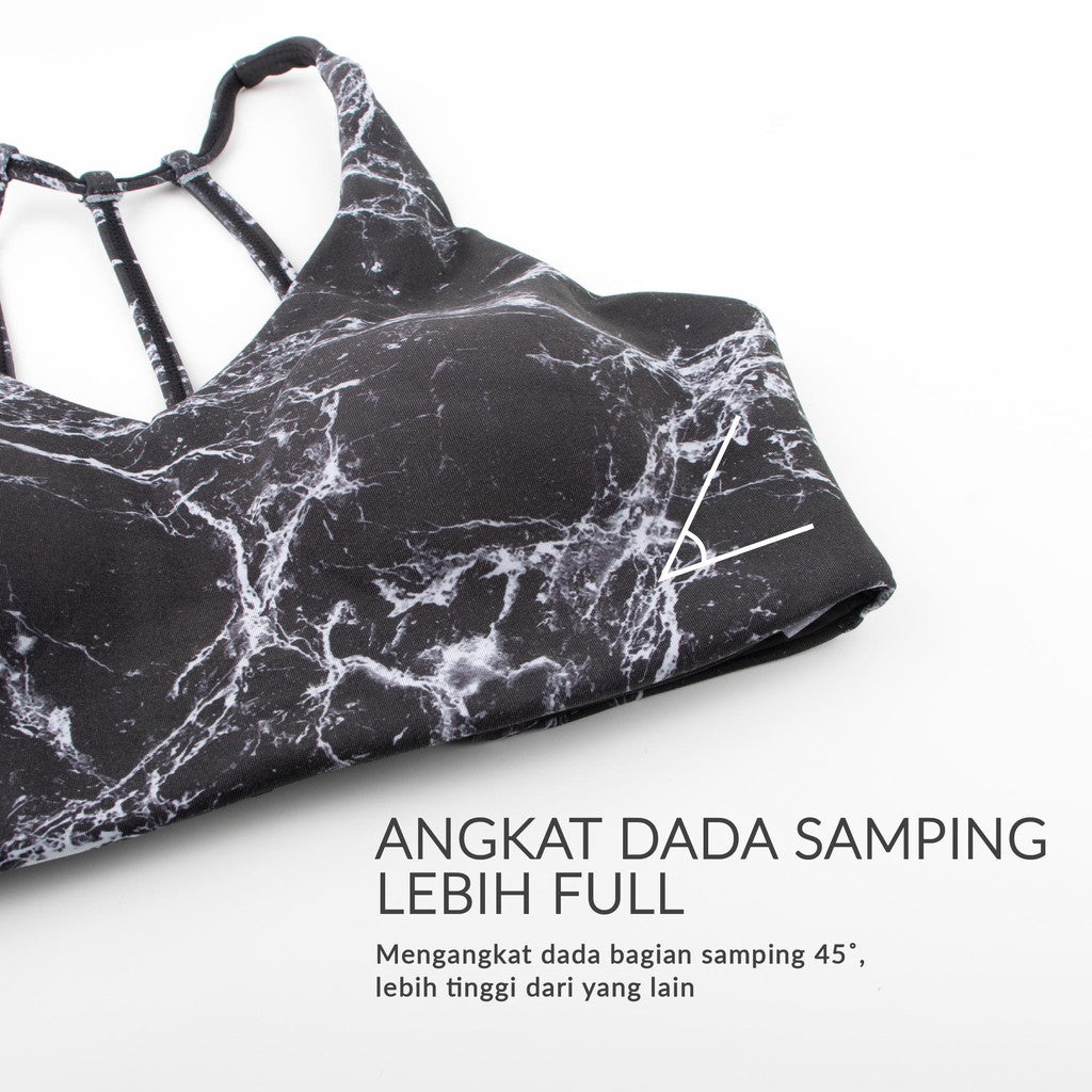 Mollifix| Marble-Print Crossover Straps-Bahan Lembut Tidak Membekas-Fix Pad Sporty Bra-Low Intensity