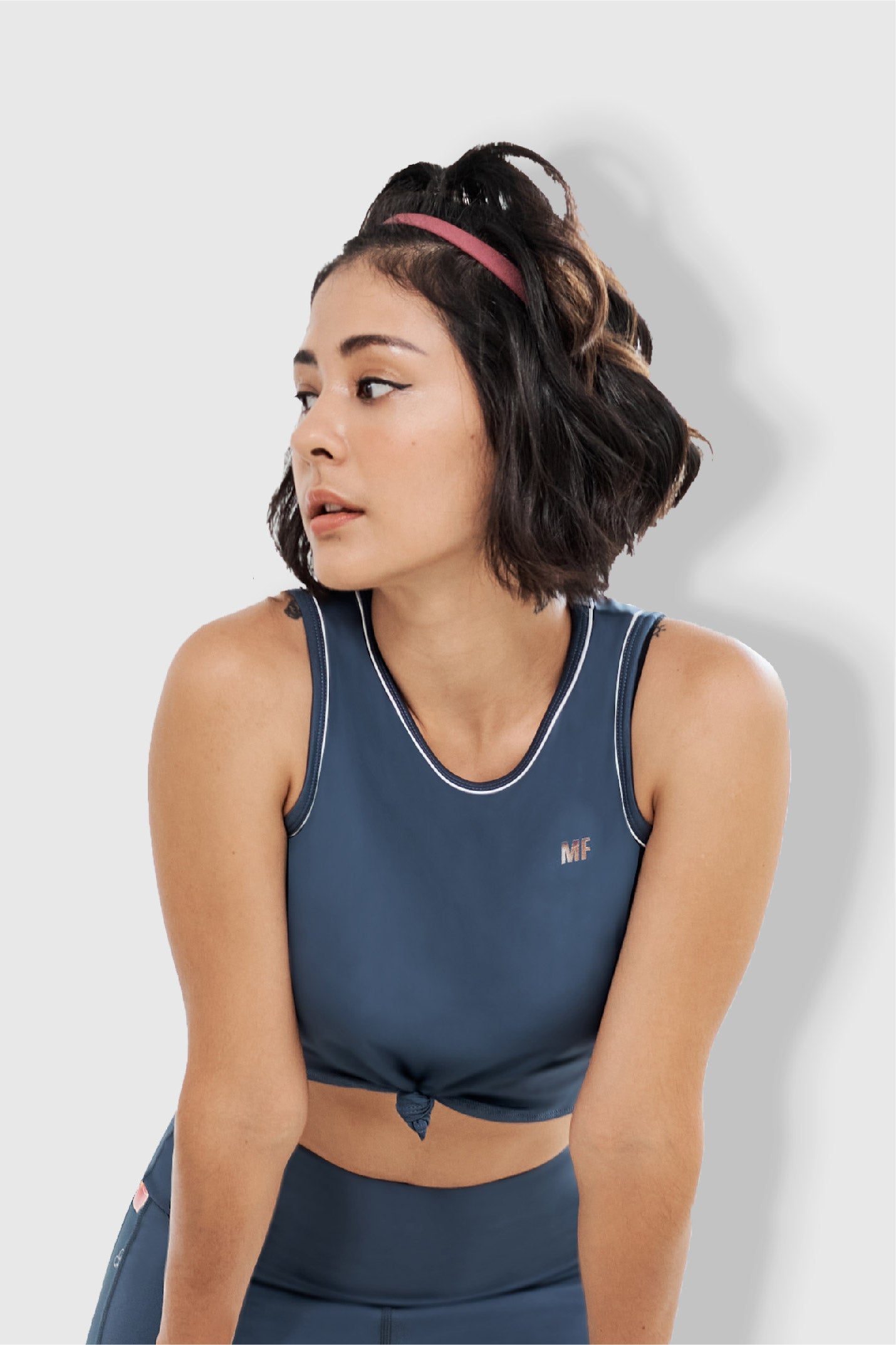 Front-knotted Short Tank - Dark Blue