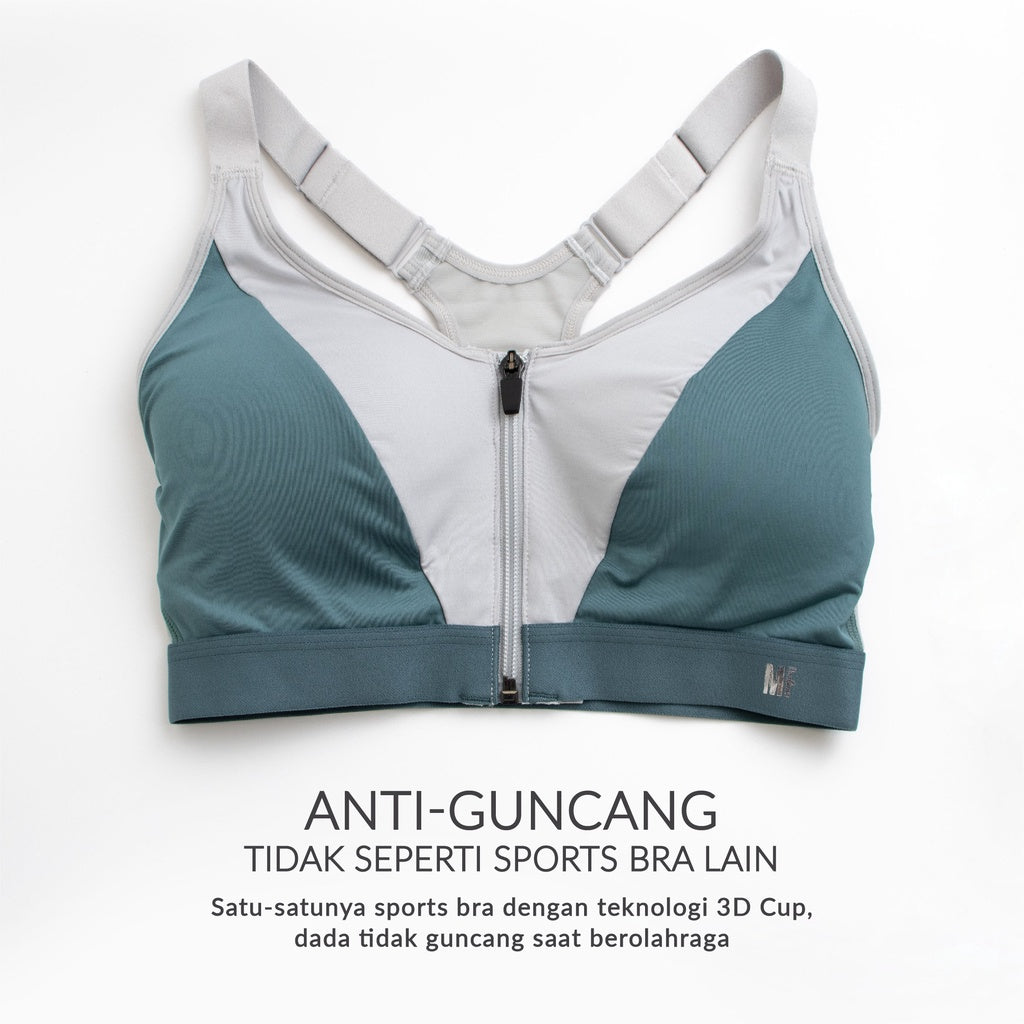 Mollifix | Zip Front High Impact Motion Sport Bra | Anti Guncang | 2X Lebih Menyangga Dada | Fix Padding | High Intensity